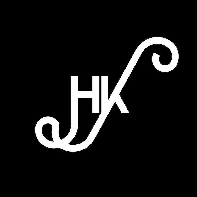 黒い背景に HK 文字のロゴデザイン HK クリエイティブ・イニシャル HK 文字ロゴコンセプト HK 文字デザイン HK 白い文字デザイン HK 黒の背景に H K H K ロゴ