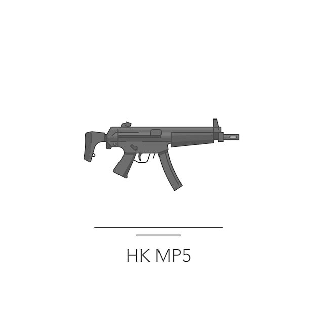 HK MP5 schets kleurrijk pictogram Geïsoleerd machinepistool op witte achtergrond Vector illustratie