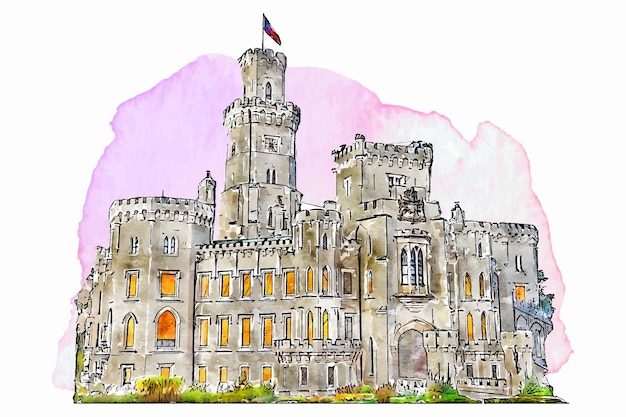 Hluboka kasteel tsjechische republiek aquarel hand getrokken illustratie geïsoleerd op witte achtergrond