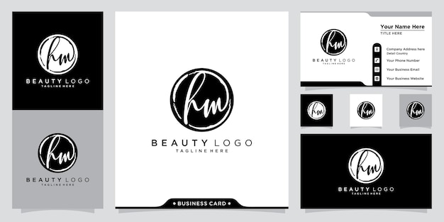 HM Initial handwriting logo vector with business card design