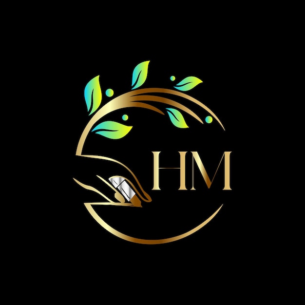 Hm initial logo, nails, luxury cosmetics spa beauty vector template