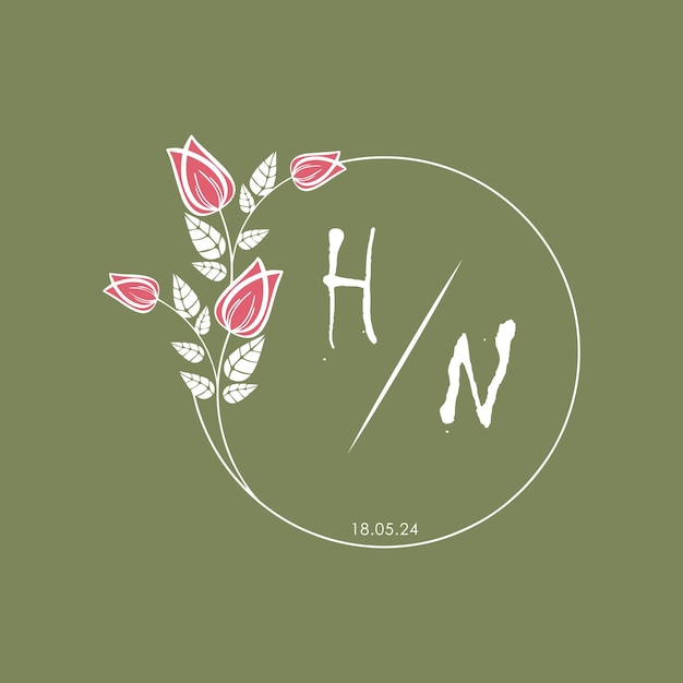 HN initiële monogram wat roos kring bruiloft met creatief ontwerp