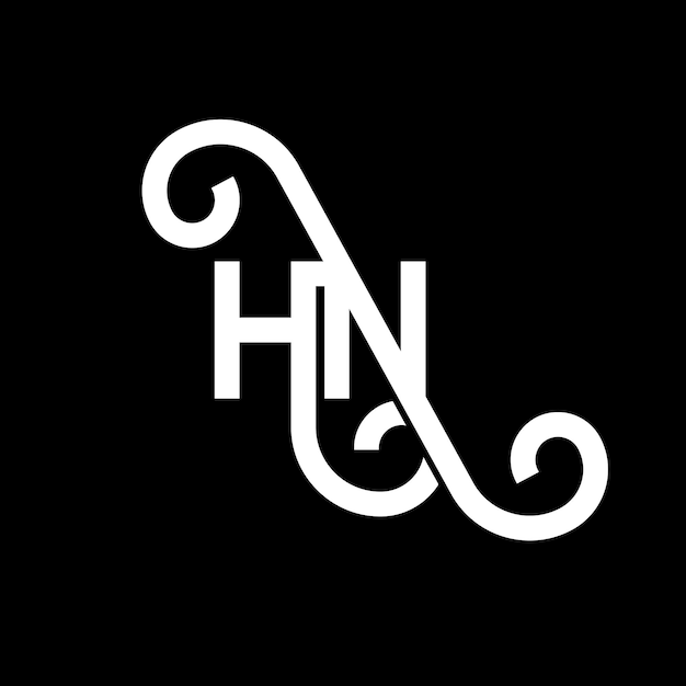 ベクトル 黒い背景のホワイト・レター・ロゴデザイン (hn) 黒い背景にホワイト・レス・ロゴ設計 (hn logos)