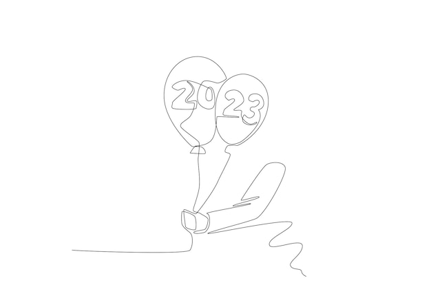 HNY happy new year 2023 one line concept. Simpleline concept.