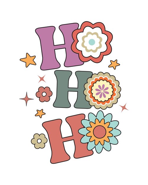 Vector ho ho ho kerstmis citaat retro groovy typografie sublimatie svg op witte achtergrond