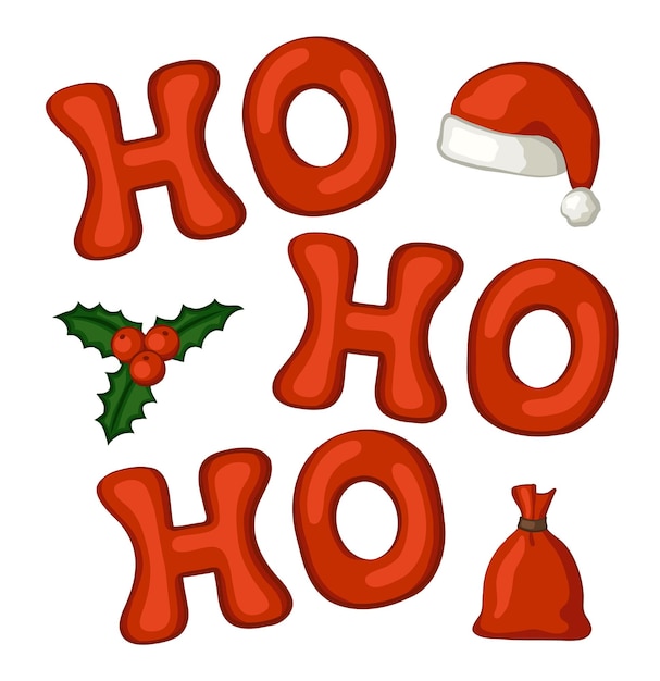 Ho ho ho quote. Letters and Christmas icons.