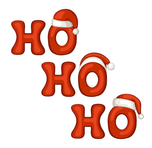 Ho ho ho quote. Traditional Christmas phrase. Letters decorated with Santa hats. Concept
