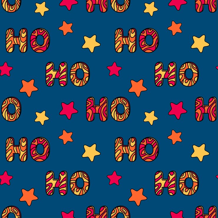 Vector ho ho ho retro pattern. christmas background for gift wrapping lettering and stars santa claus laugh