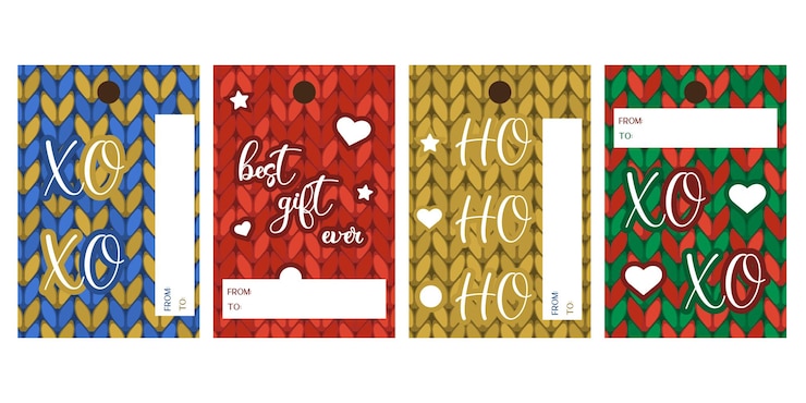 Vector ho ho ho and xo xo cards with personalization merry christmas printable label stickers for packaging