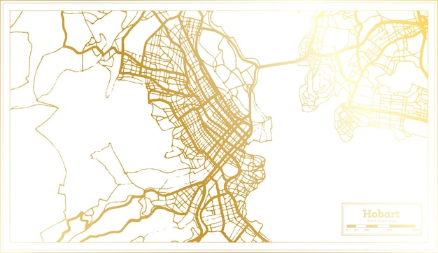 Vector hobart australia city map in retro style in golden color outline map