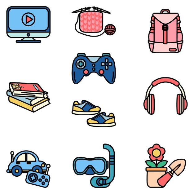 Hobby Objects Cute Flat Line Illustration