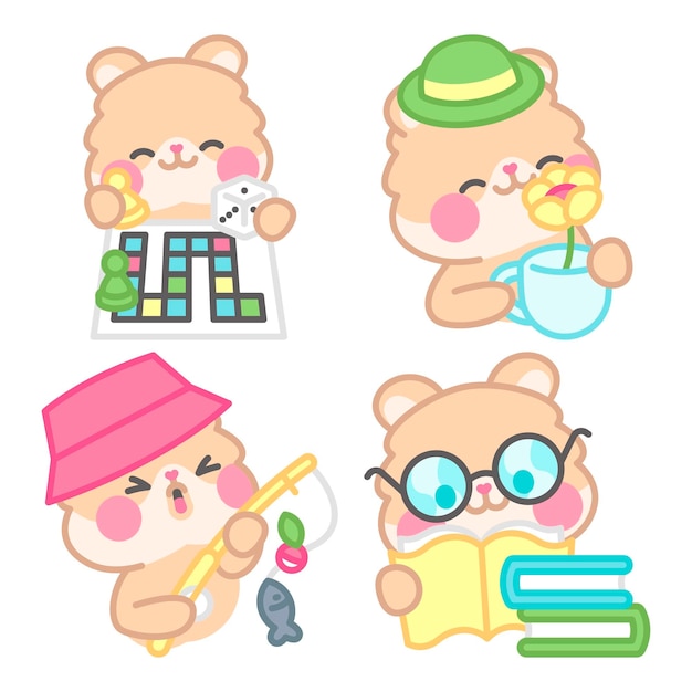 Vector hobby's stickerscollectie met kimchi de hamster