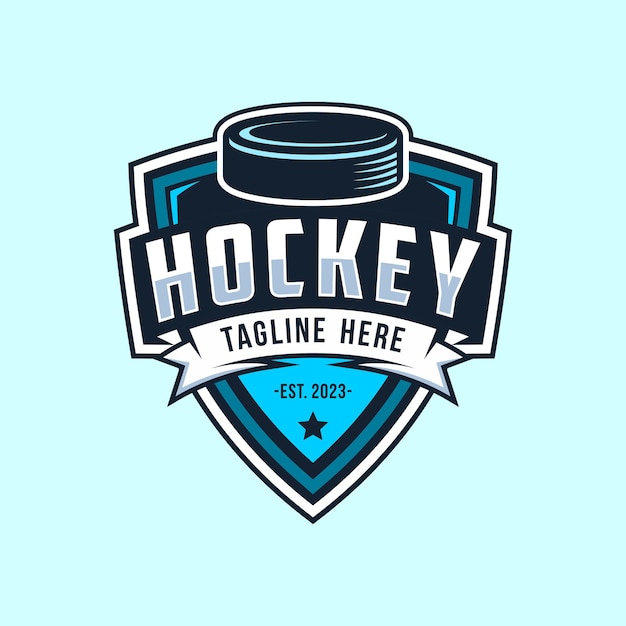 Эмблема хоккейной значки Логотип спортивной этикетки Векторная иллюстрация для хоккейного клуба