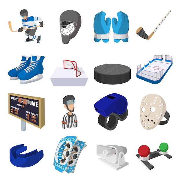 Vector hockey cartoon icons set for web and mobile devices