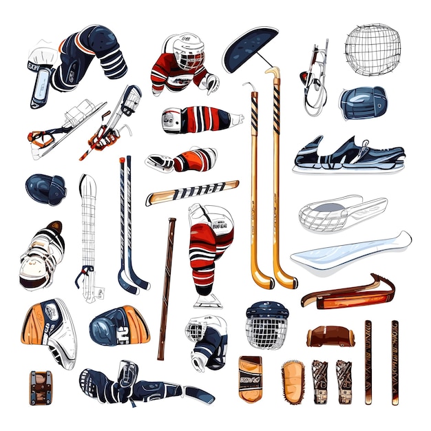 Vector hockey elements set vector illustration