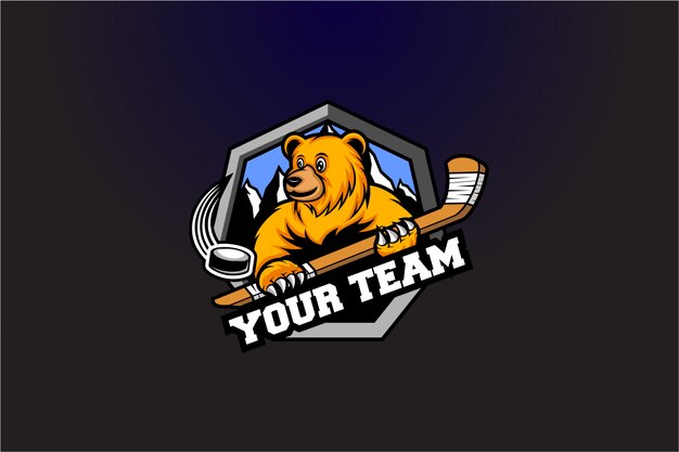 Premium Vector | Hockey emblem bear with stick logo Premium Vector | Hockey emblem bear with stick logo