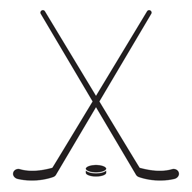 Hockey gekruiste stokken en puck geïsoleerd op een witte achtergrond