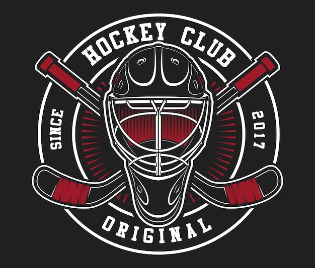 Vector hockey helmet with sticks on dark black background. text is on the separate layer.