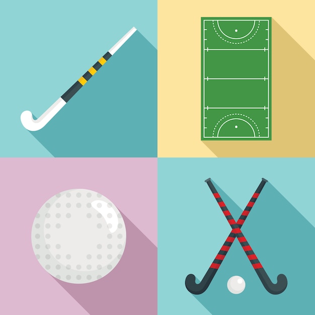 Hockey iconen set, vlakke stijl