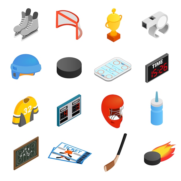 Hockey isometric 3d icons set