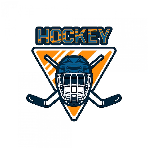 Hockey logo badge team template with helmet and stick