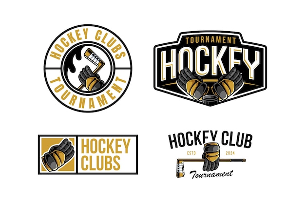 hockey logo label and emblem set collections with glove and crest stick vector for hockey team