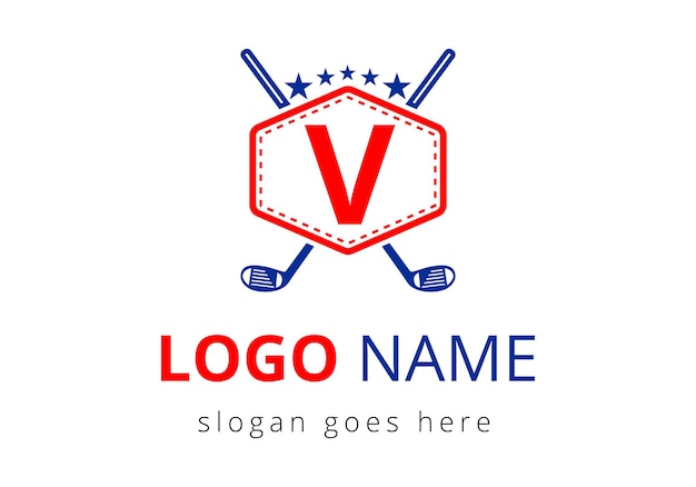 Vector hockey logo op letter v vector template ice hockey badge logo template
