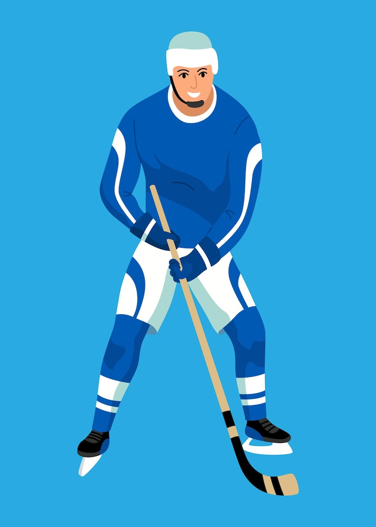 Vector hockey player ice hockey team sport men with hockey sticks sportsman with helmet in cartoon flat