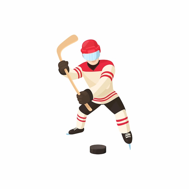 Vector hockey player icon in cartoon style isolated on white background sport symbol