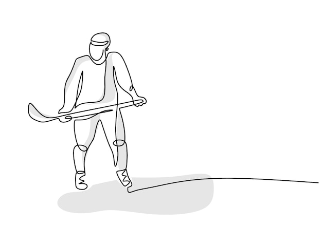 Hockey Player Simple One Line Art Sports Illustration of Person Playing Hockey