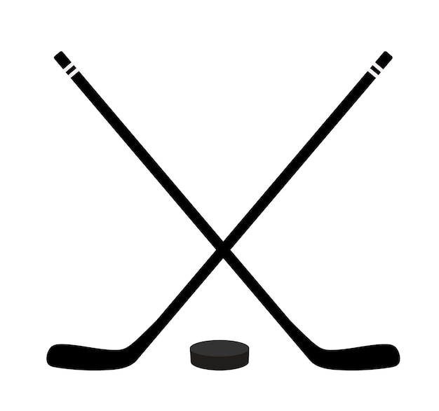 Хоккейная шайба и клюшки игровое оборудование плоская векторная иллюстрация на белом фоне