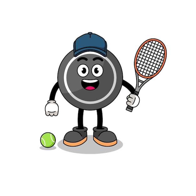 Hockey puck illustration as a tennis player character design