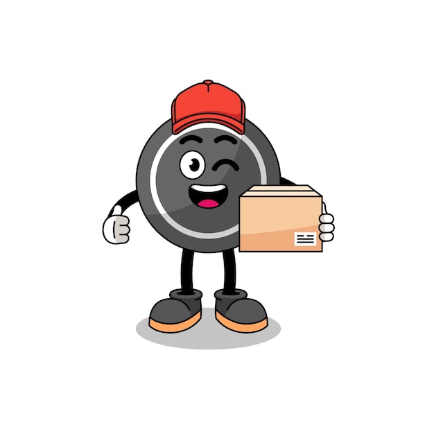 Hockey puck mascot cartoon as an courier character design