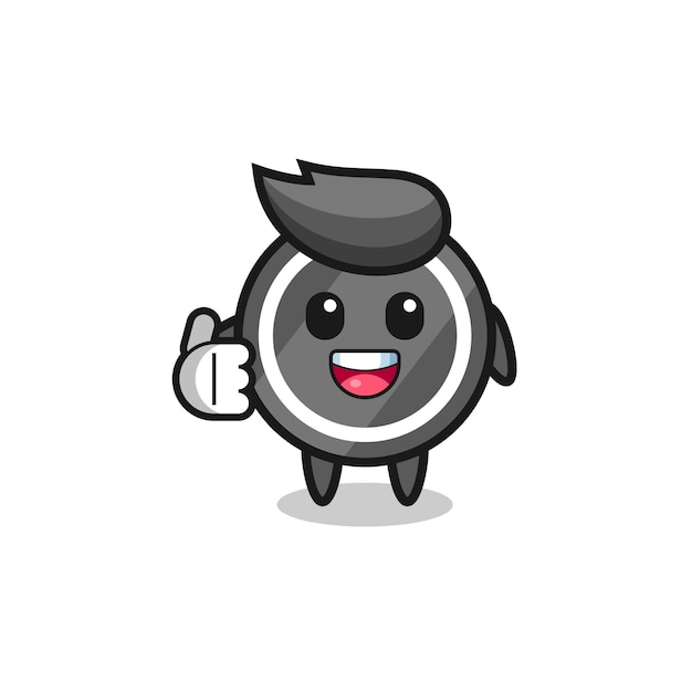 Hockey puck mascot doing thumbs up gesture cute design