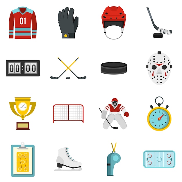 Hockey set flat icons