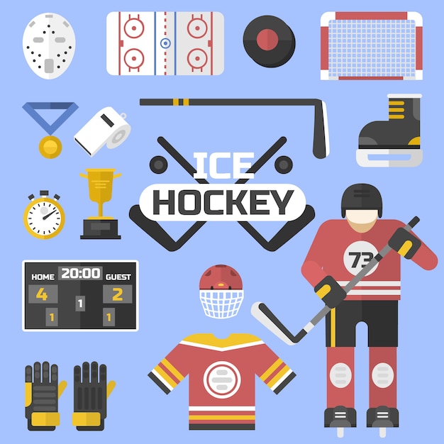 Vettore progettazione dell'attrezzatura delle icone di sport dell'hockey