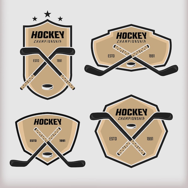 Vettore l'emblema dell'identità della squadra sportiva di hockey ha impostato l'illustrazione di vettore su priorità bassa bianca