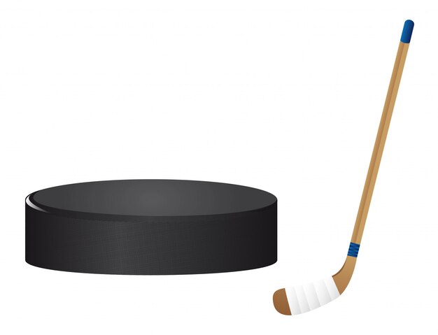 hockey stick en hockey puck geïsoleerde vector illutration