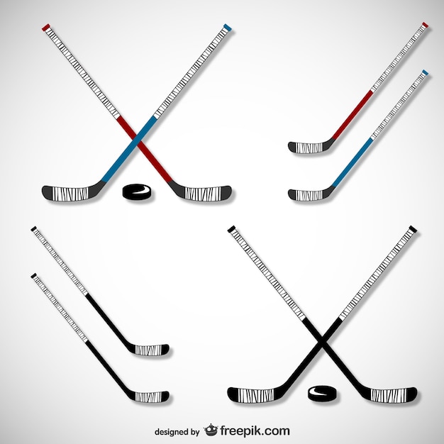 Hockey sticks and pucks set