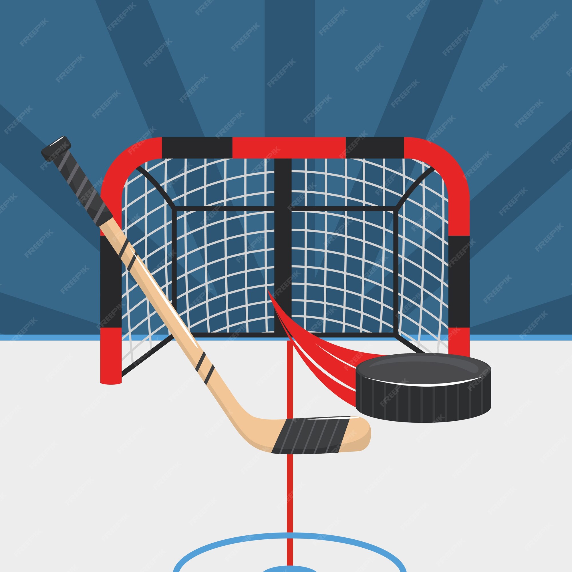 Clipart of Ice Hockey Sticks and a Puck over a Goal - Royalty Free Vector  Illustration by Vector Tradition SM #1254622