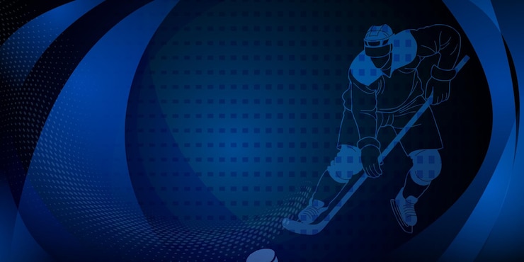 Hockey themed background Digital art piece featuring a hockey player in action with a dark background and a bluetoned color scheme