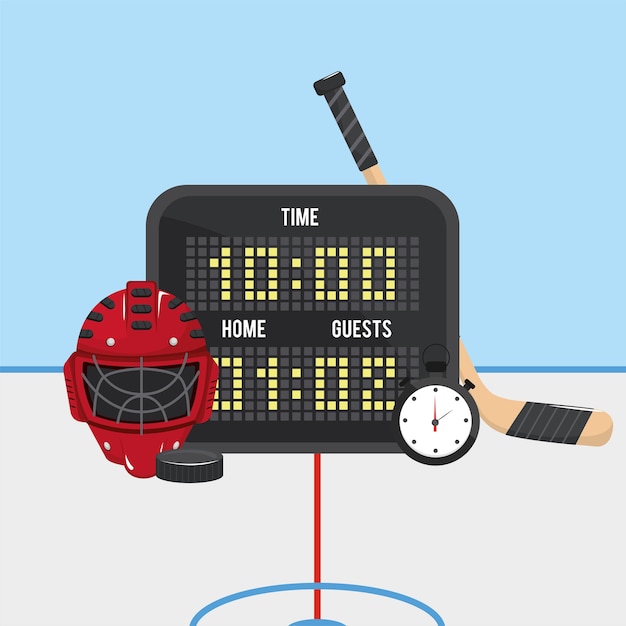 Hockey time with points and helmet with chronometer