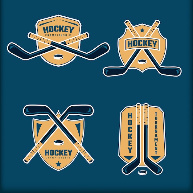 Hockey tournament logo set in retro minimalist style on dark blue background