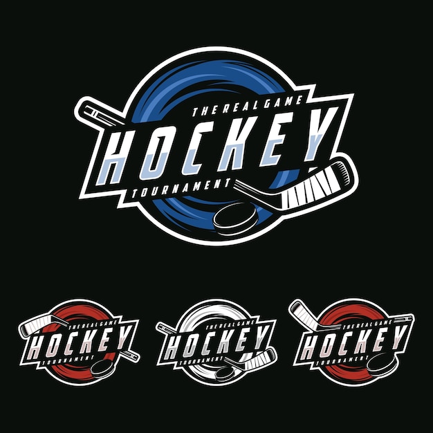 Modello del logo del torneo sportivo di hockey illustrazione vettoriale della collezione di emblemi moderni