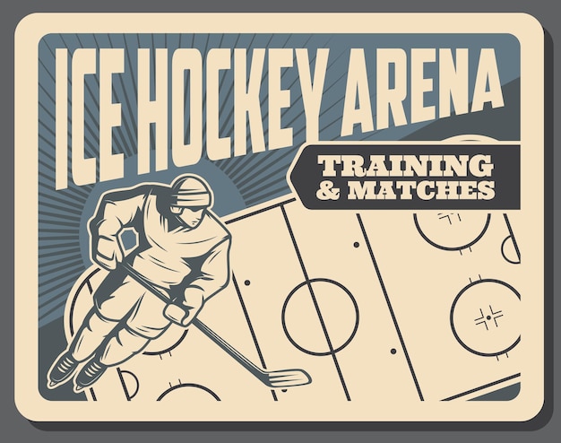 Hockey training and matches on ice arena poster