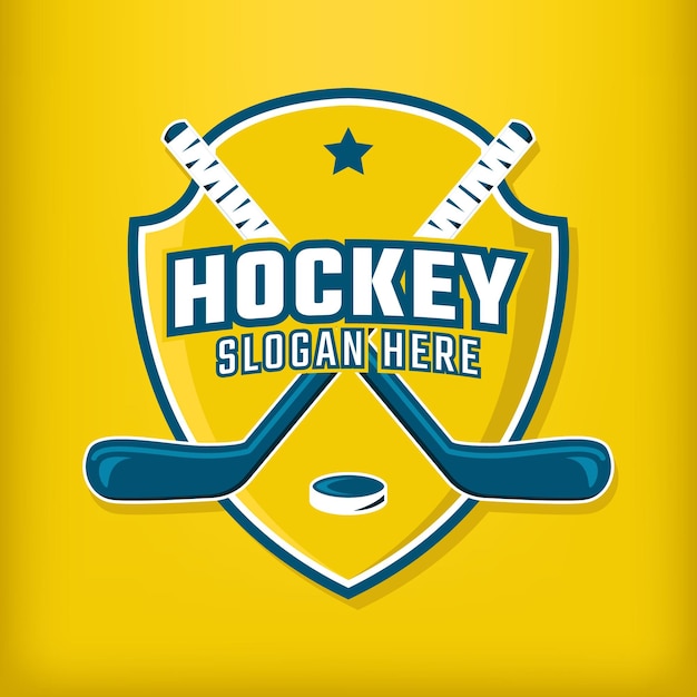 Hockey vector mascot logo for team and championship on yellow background