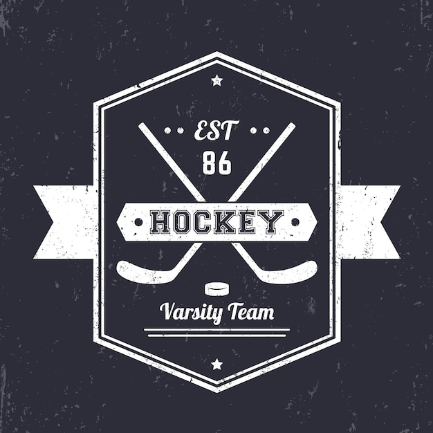 Hockey vintage emblem, logo with crossed sticks