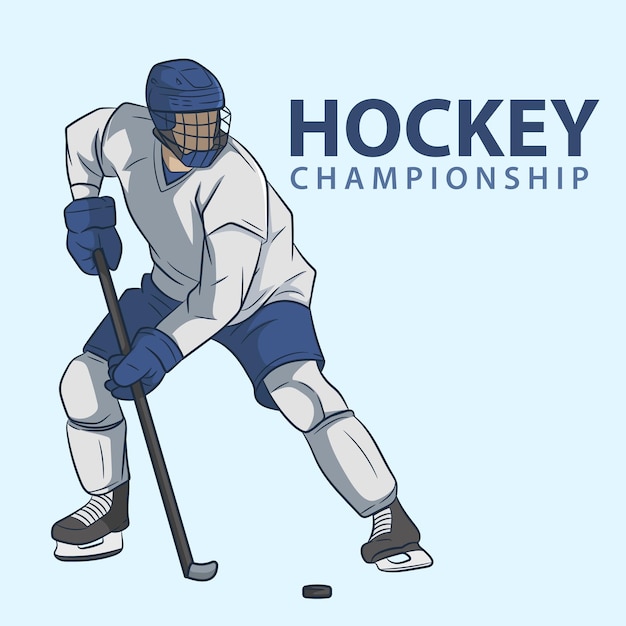 Hockeyspeler vectorillustratie op blauwe achtergrond