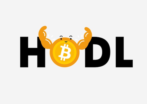Hodl Bitcoin btc cartoon vector illustratie best gebruikt voor tshirt mok crypto meme posters webdesign marketing Cryptocurrency cartoon concept