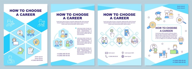 Hoe een carrière blauwe brochure sjabloon te kiezen besluit na afstuderen folderontwerp met lineaire pictogrammen 4 vectorlay-outs voor presentatie jaarverslagen arialblack myriad proregular gebruikte lettertypen